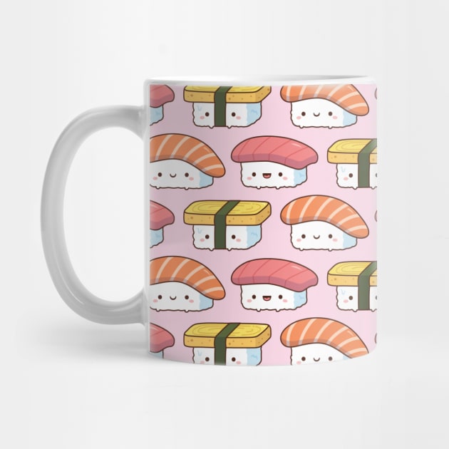 Cute Salmon, Tuna and Egg Sushi Pattern by rustydoodle